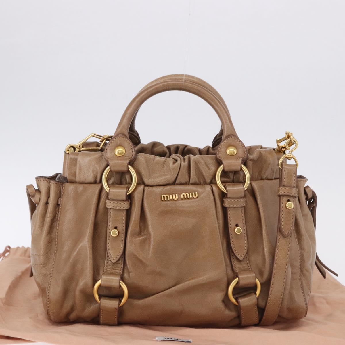 Miu Miu Hand Bag Leather 2way Brown Gold Tone Auth yk20653M