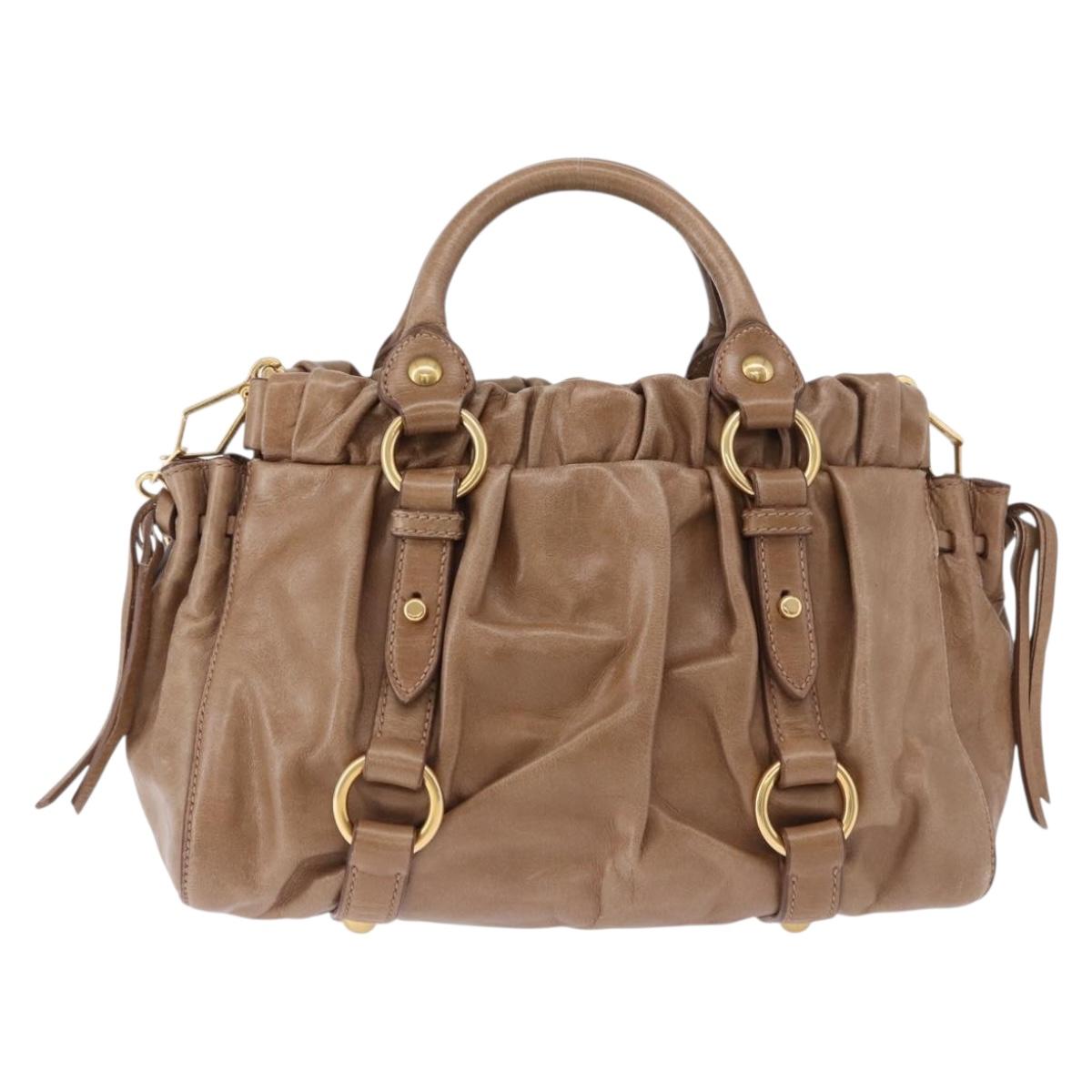 Miu Miu Hand Bag Leather 2way Brown Gold Tone Auth yk20653M