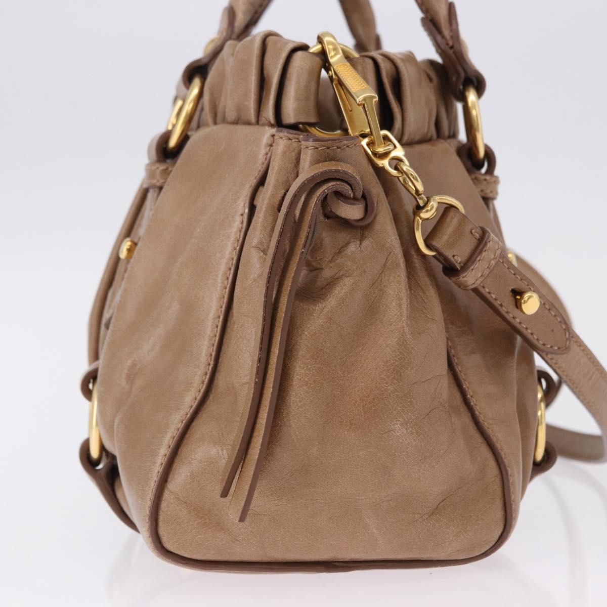 Miu Miu Hand Bag Leather 2way Brown Gold Tone Auth yk20653M