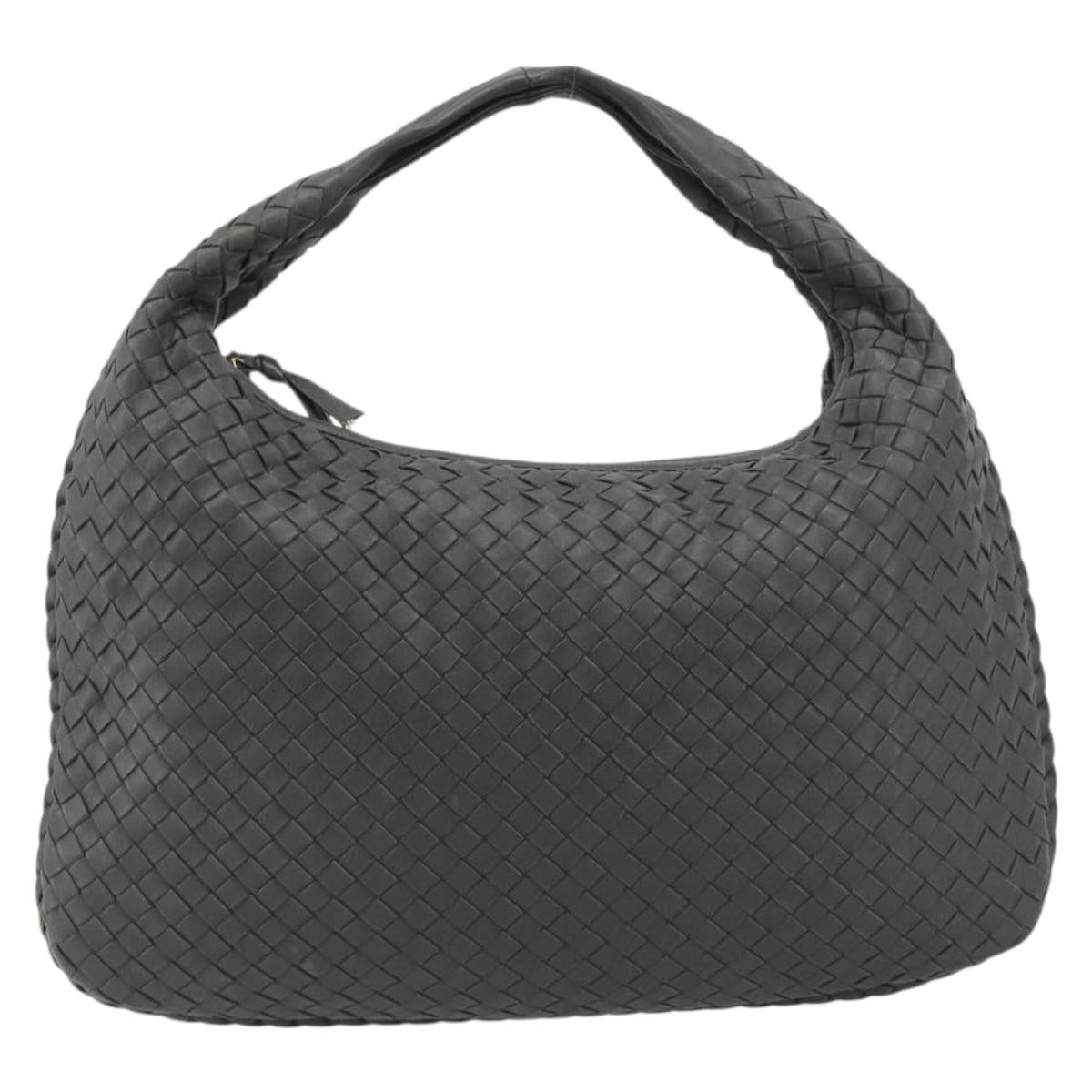 BOTTEGA VENETA INTRECCIATO Hobo Shoulder Bag Leather Gray Gold Auth yk20654A