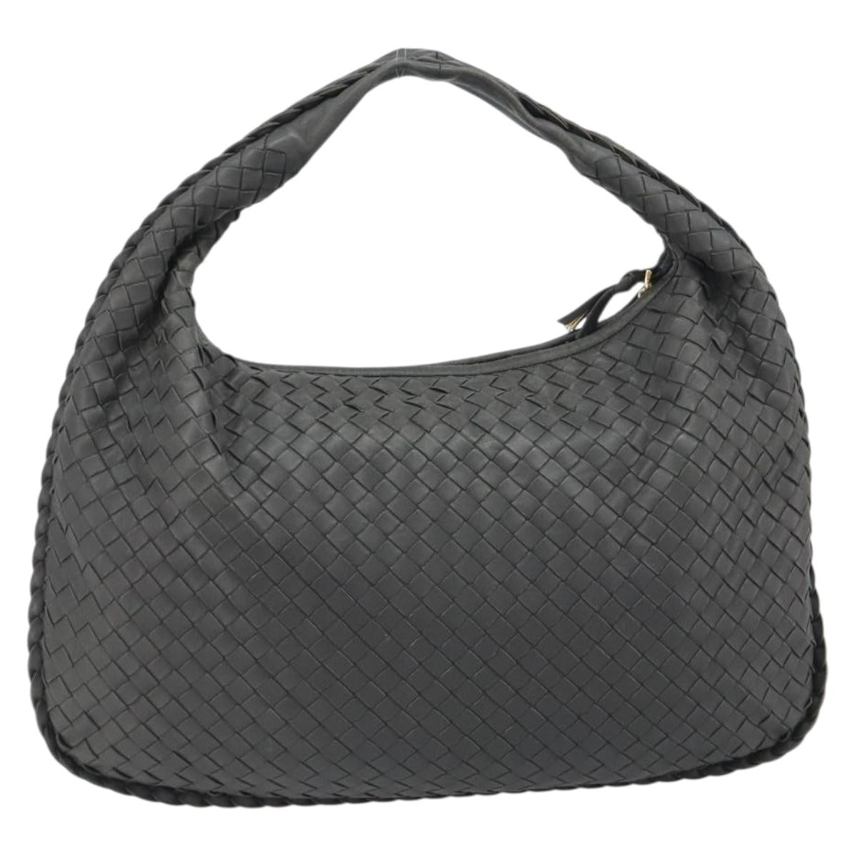BOTTEGA VENETA INTRECCIATO Hobo Shoulder Bag Leather Gray Gold Auth yk20654A