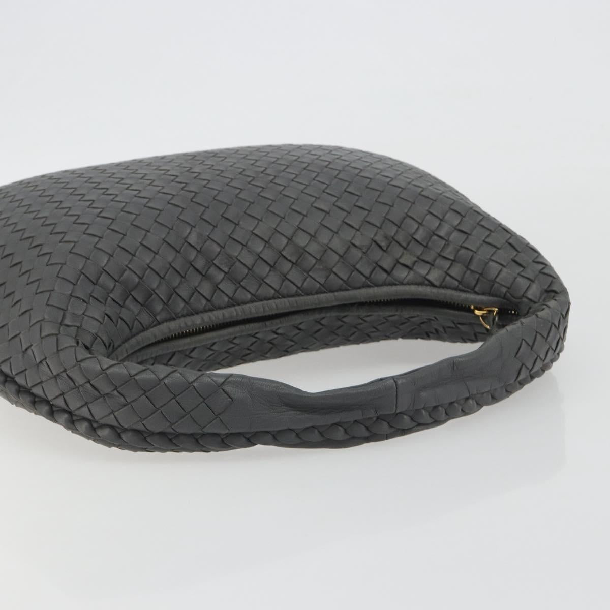 BOTTEGA VENETA INTRECCIATO Hobo Shoulder Bag Leather Gray Gold Auth yk20654A