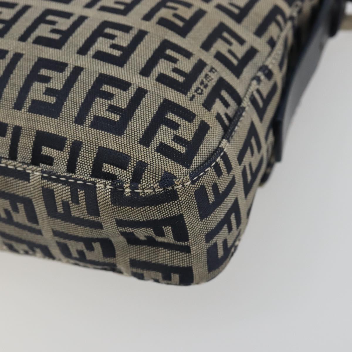 FENDI Zucchino Canvas Mamma Baguette Shoulder Bag Navy Silver Auth yk20655SAM