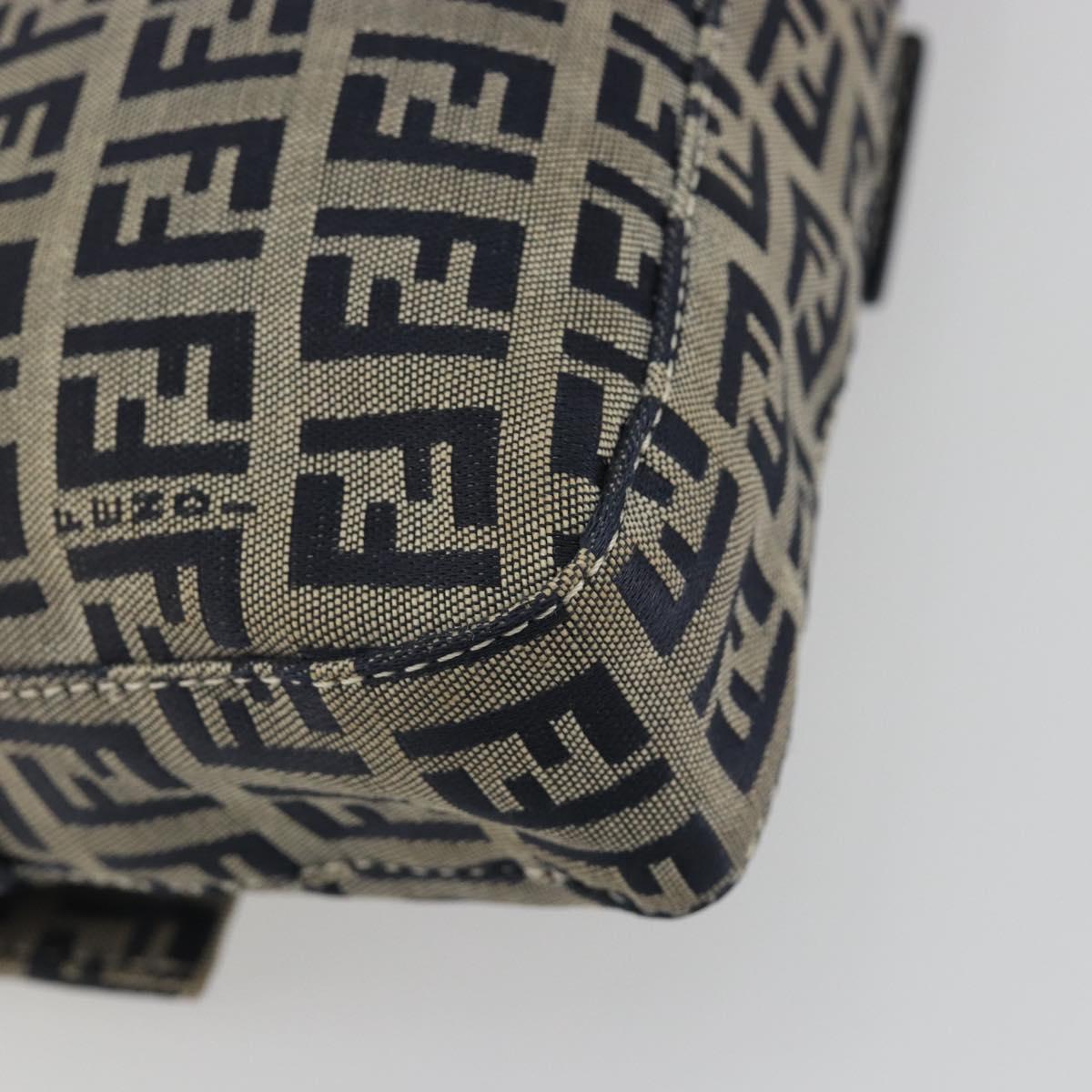 FENDI Zucchino Canvas Mamma Baguette Shoulder Bag Navy Silver Auth yk20655SAM