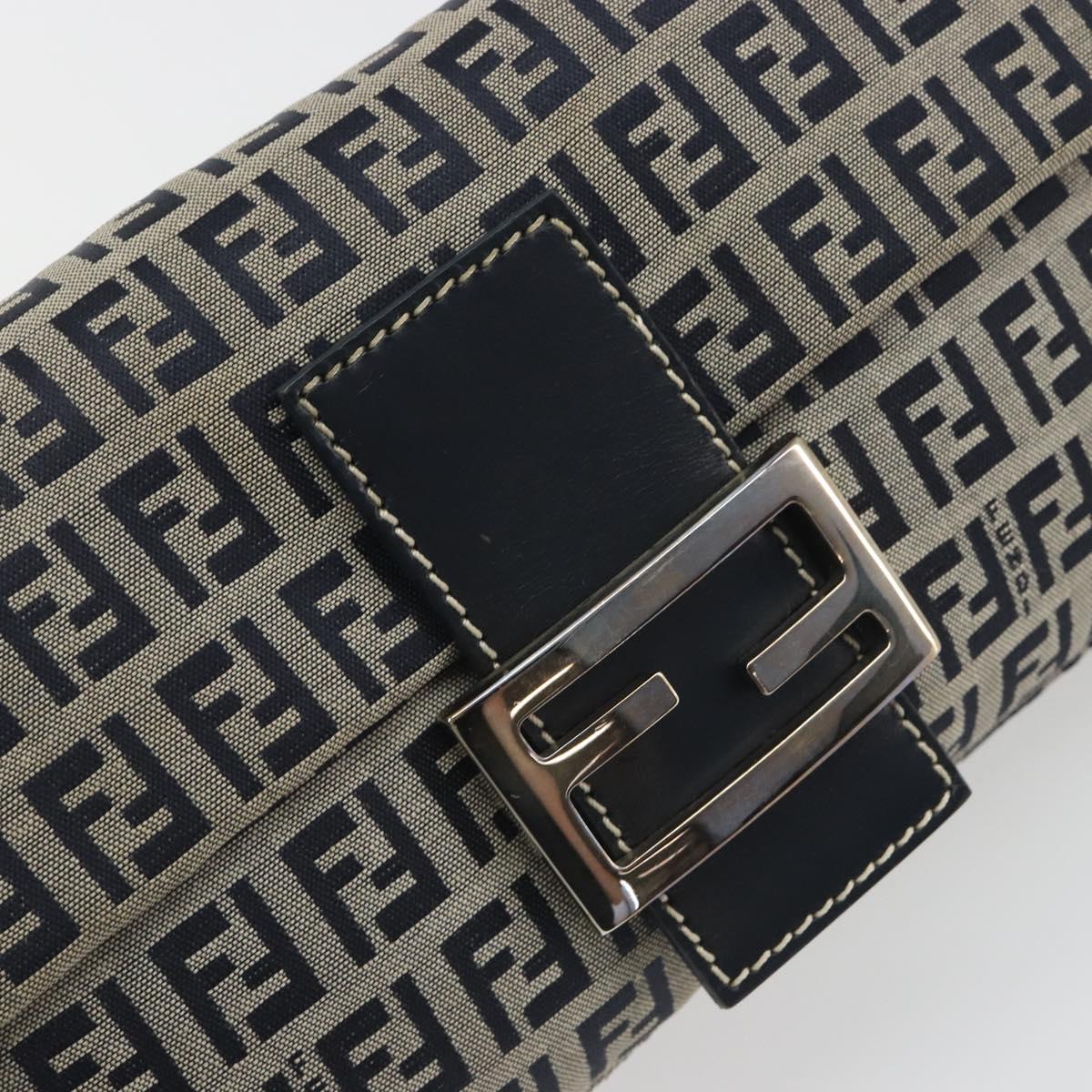 FENDI Zucchino Canvas Mamma Baguette Shoulder Bag Navy Silver Auth yk20655SAM