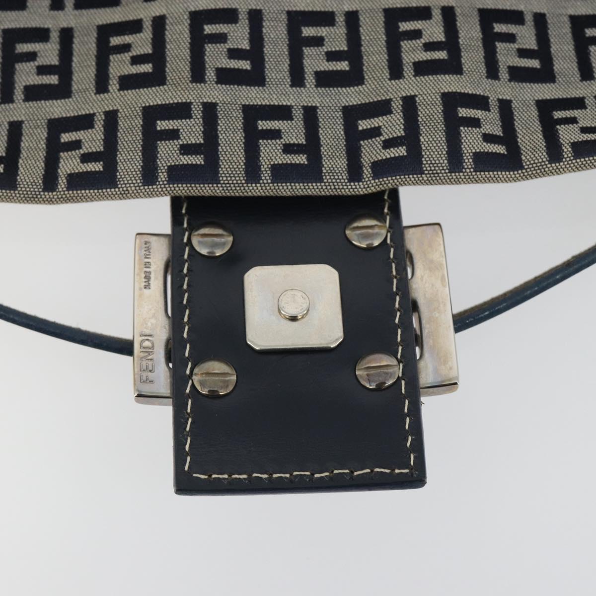FENDI Zucchino Canvas Mamma Baguette Shoulder Bag Navy Silver Auth yk20655SAM