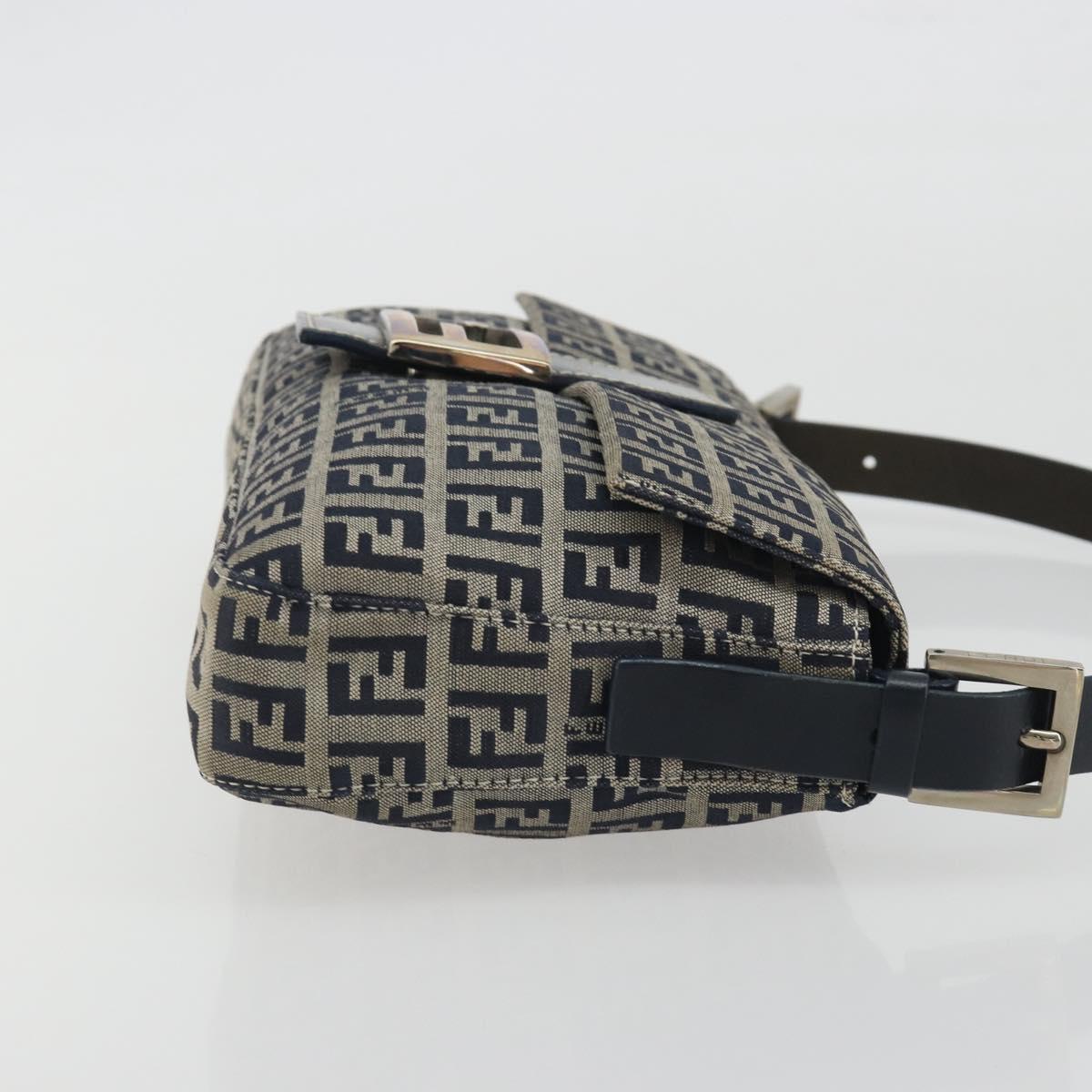 FENDI Zucchino Canvas Mamma Baguette Shoulder Bag Navy Silver Auth yk20655SAM