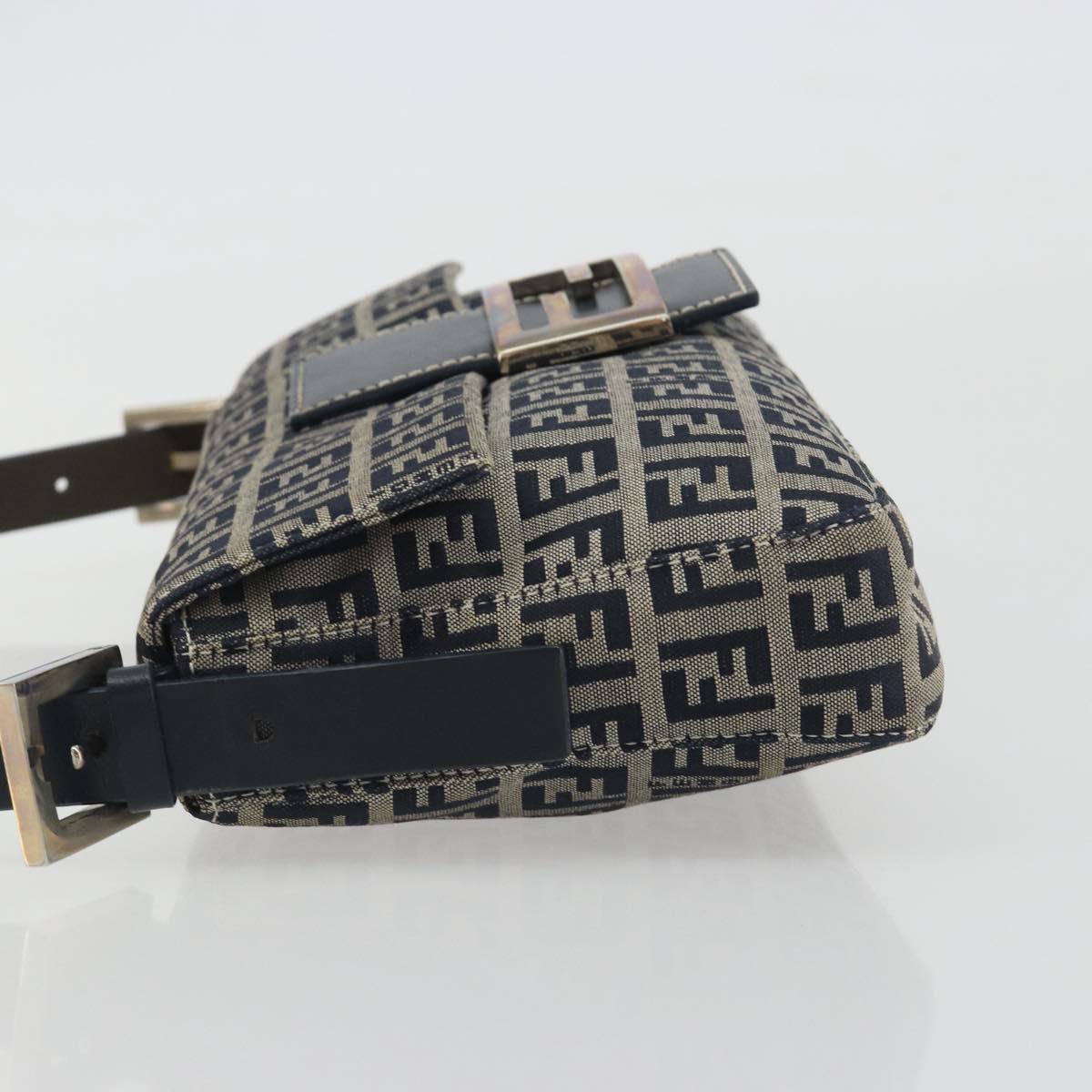 FENDI Zucchino Canvas Mamma Baguette Shoulder Bag Navy Silver Auth yk20655SAM