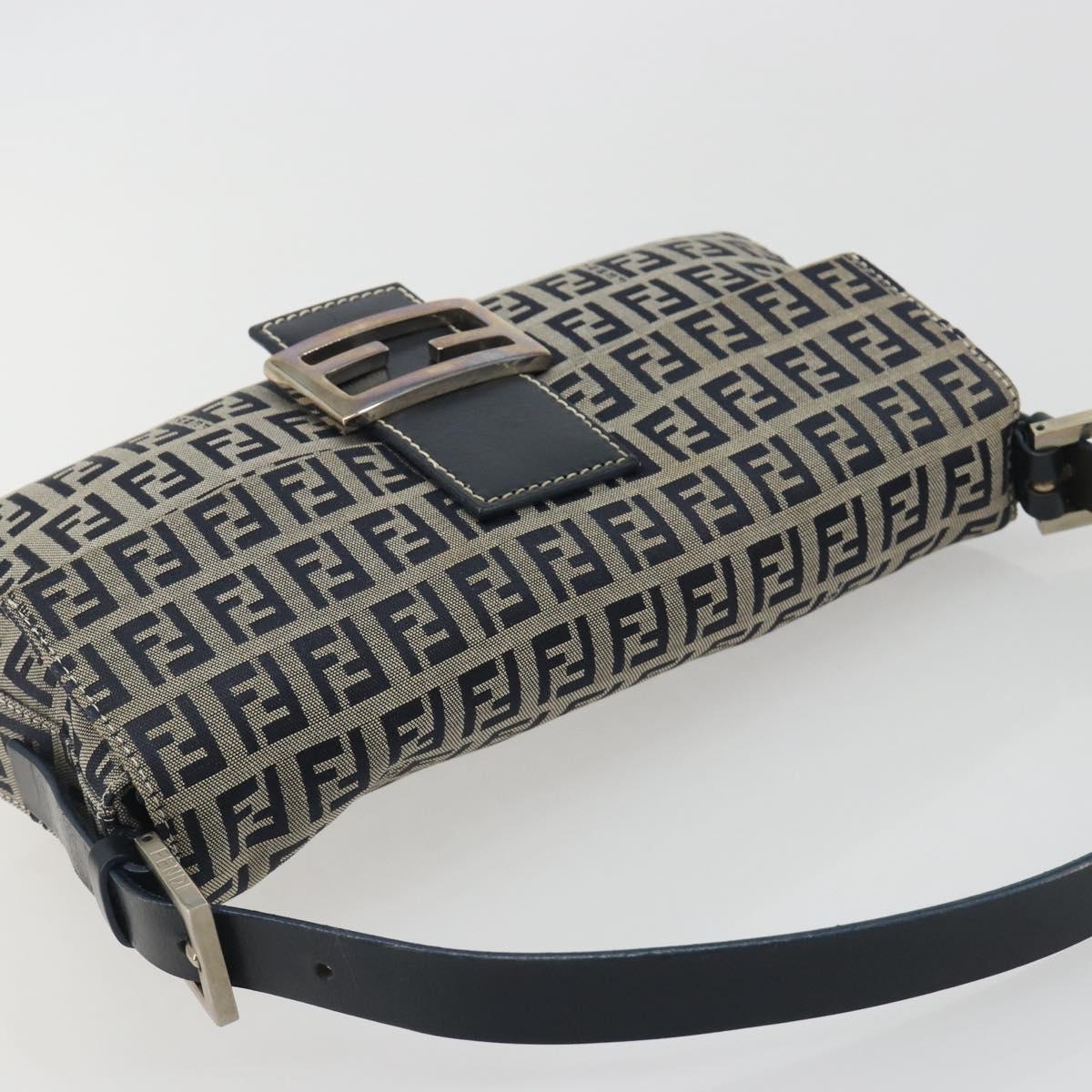 FENDI Zucchino Canvas Mamma Baguette Shoulder Bag Navy Silver Auth yk20655SAM