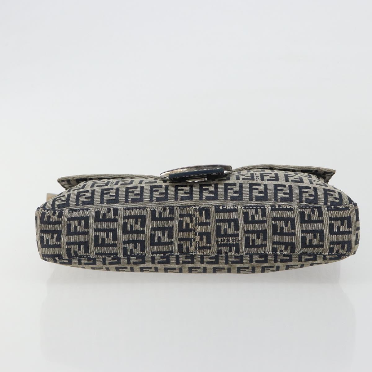FENDI Zucchino Canvas Mamma Baguette Shoulder Bag Navy Silver Auth yk20655SAM