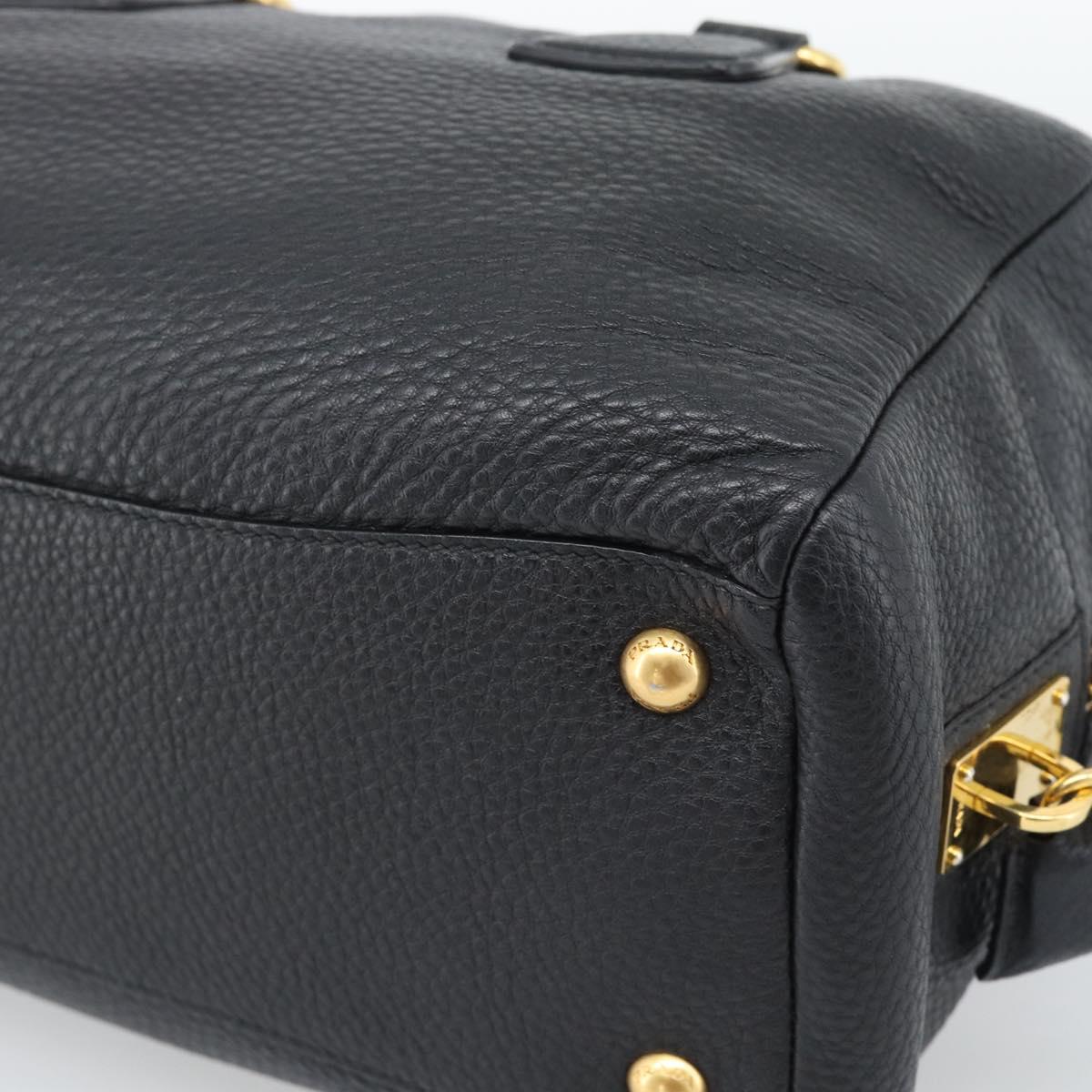 PRADA Hand Bag Leather Black Gold Tone Auth yk20656SAM
