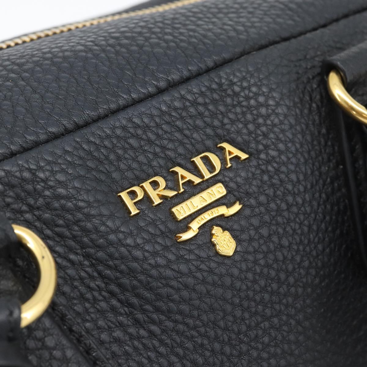 PRADA Hand Bag Leather Black Gold Tone Auth yk20656SAM