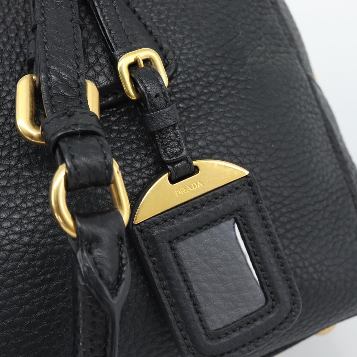 PRADA Hand Bag Leather Black Gold Tone Auth yk20656SAM