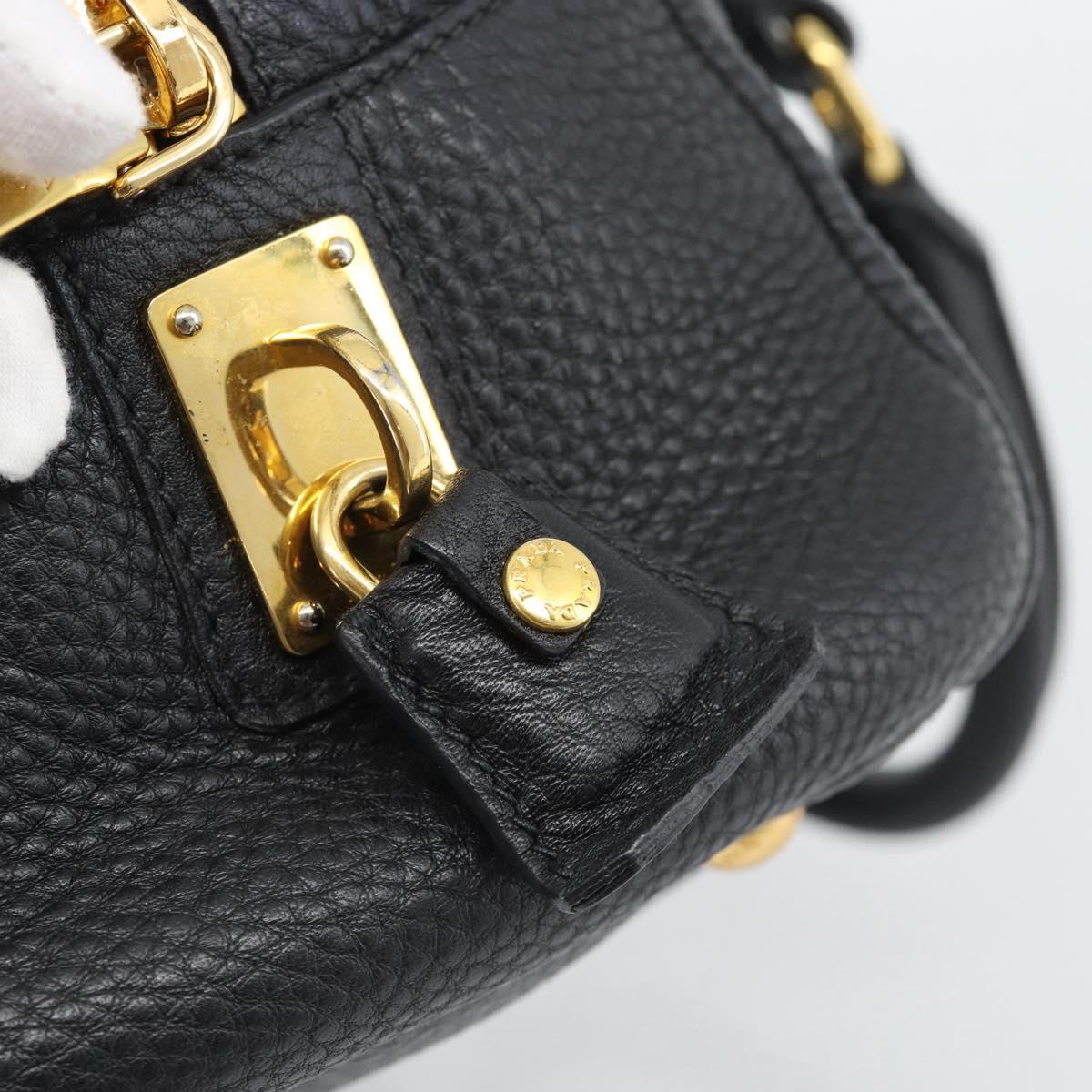 PRADA Hand Bag Leather Black Gold Tone Auth yk20656SAM