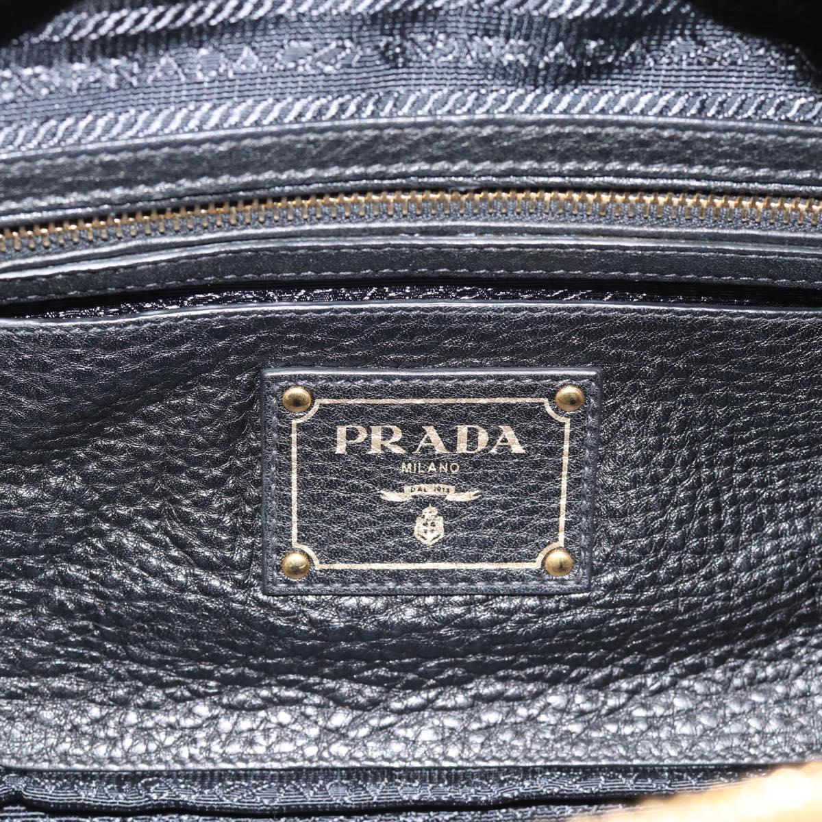 PRADA Hand Bag Leather Black Gold Tone Auth yk20656SAM