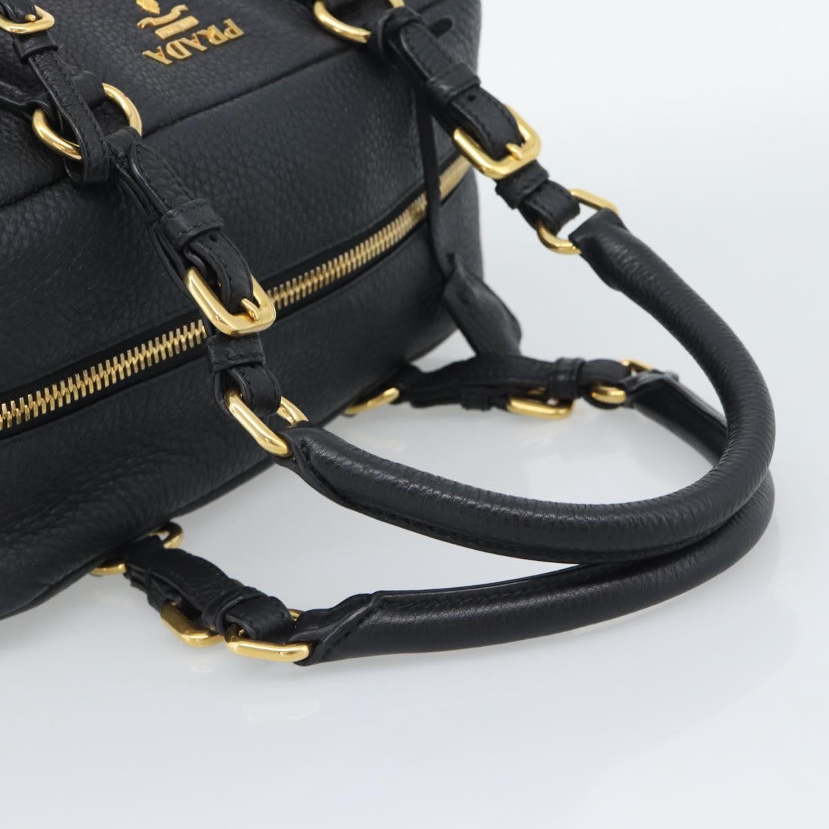 PRADA Hand Bag Leather Black Gold Tone Auth yk20656SAM