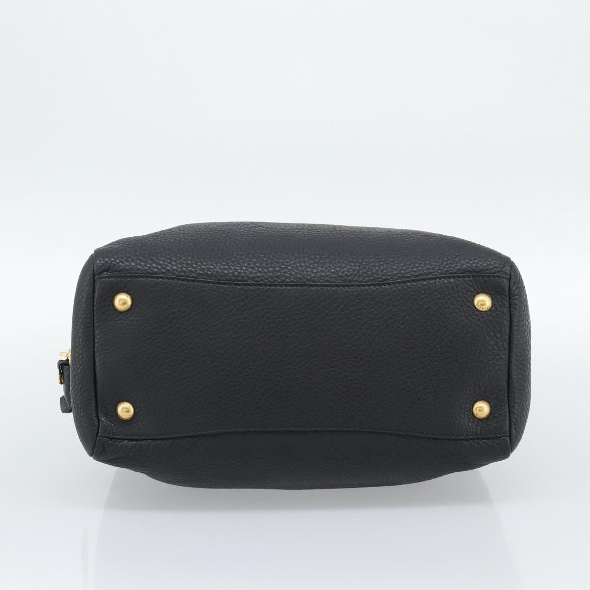 PRADA Hand Bag Leather Black Gold Tone Auth yk20656SAM