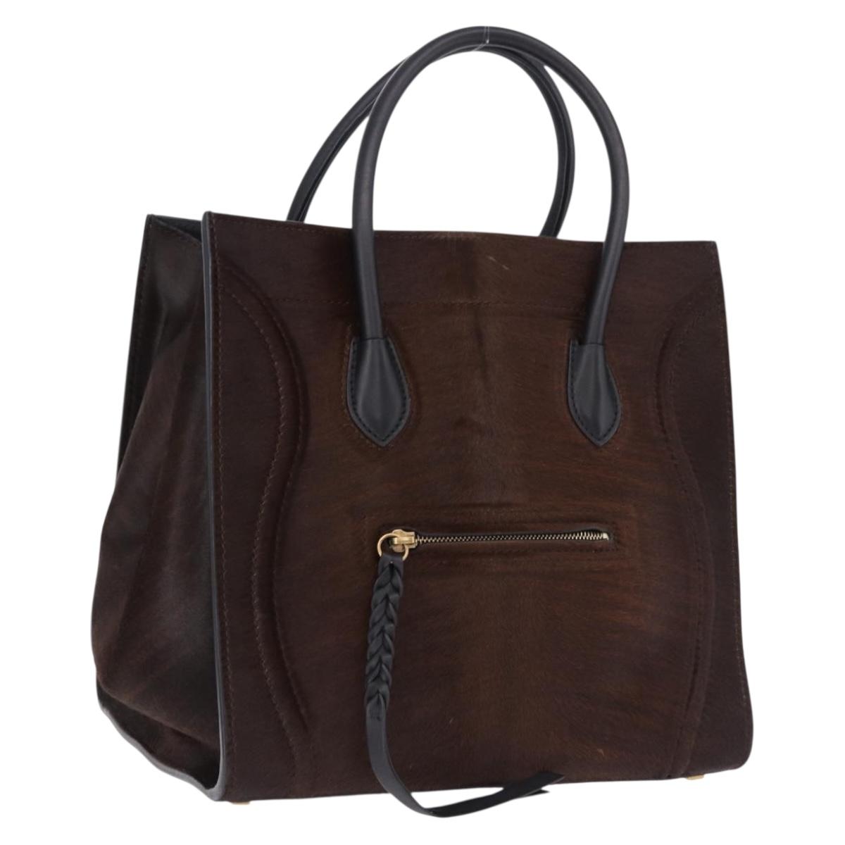 CELINE Luggage Phantom Hand Bag Harako leather Brown Black Auth yk20659SAM