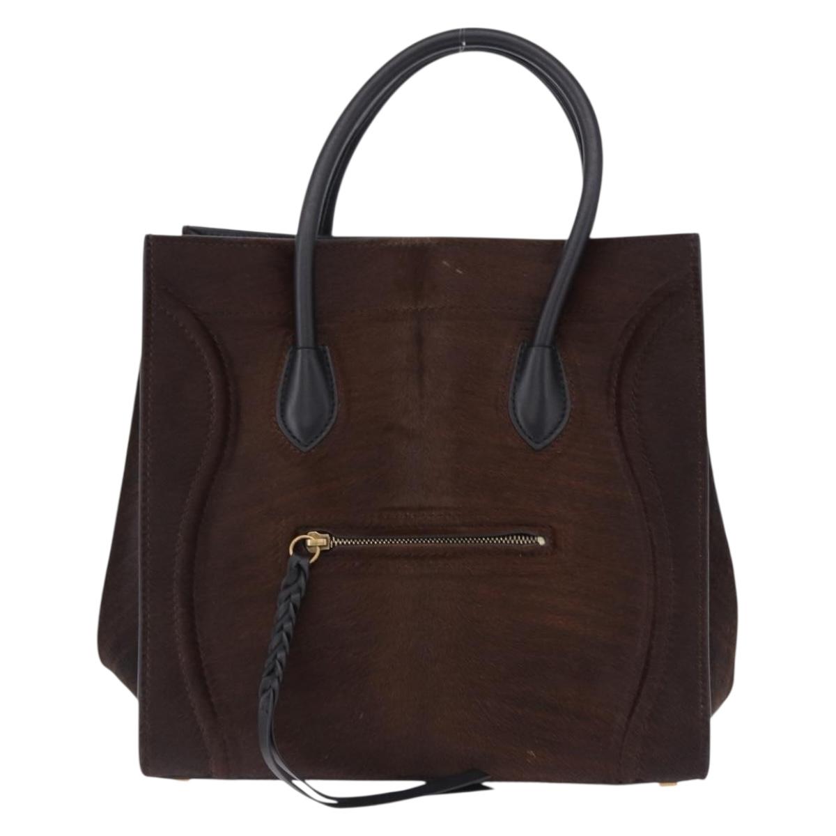 CELINE Luggage Phantom Hand Bag Harako leather Brown Black Auth yk20659SAM
