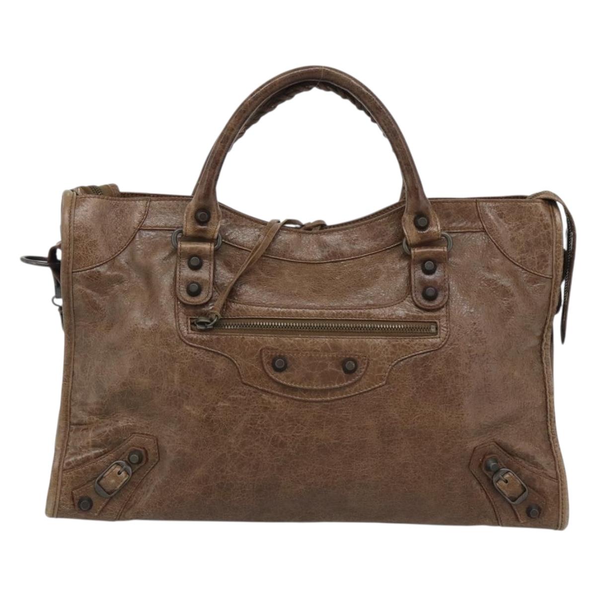 BALENCIAGA The City Hand Bag Leather 2way Brown 115748 Auth yk20660SAM