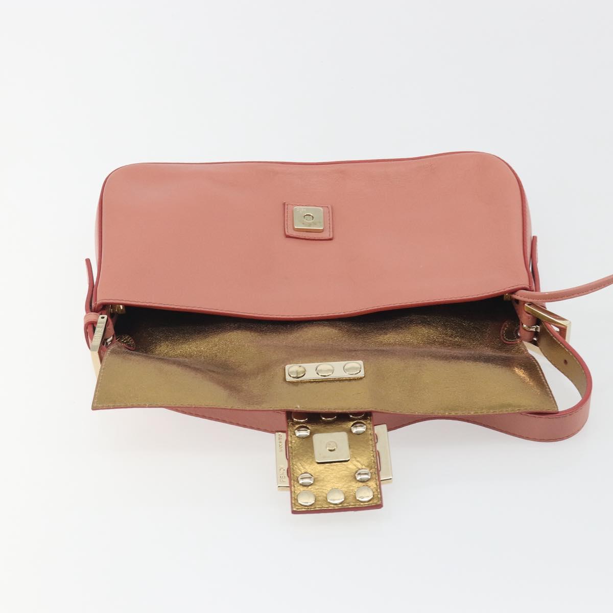 FENDI Studs Mamma Baguette Shoulder Bag Leather Pink Gold Tone Auth yk20664SAM