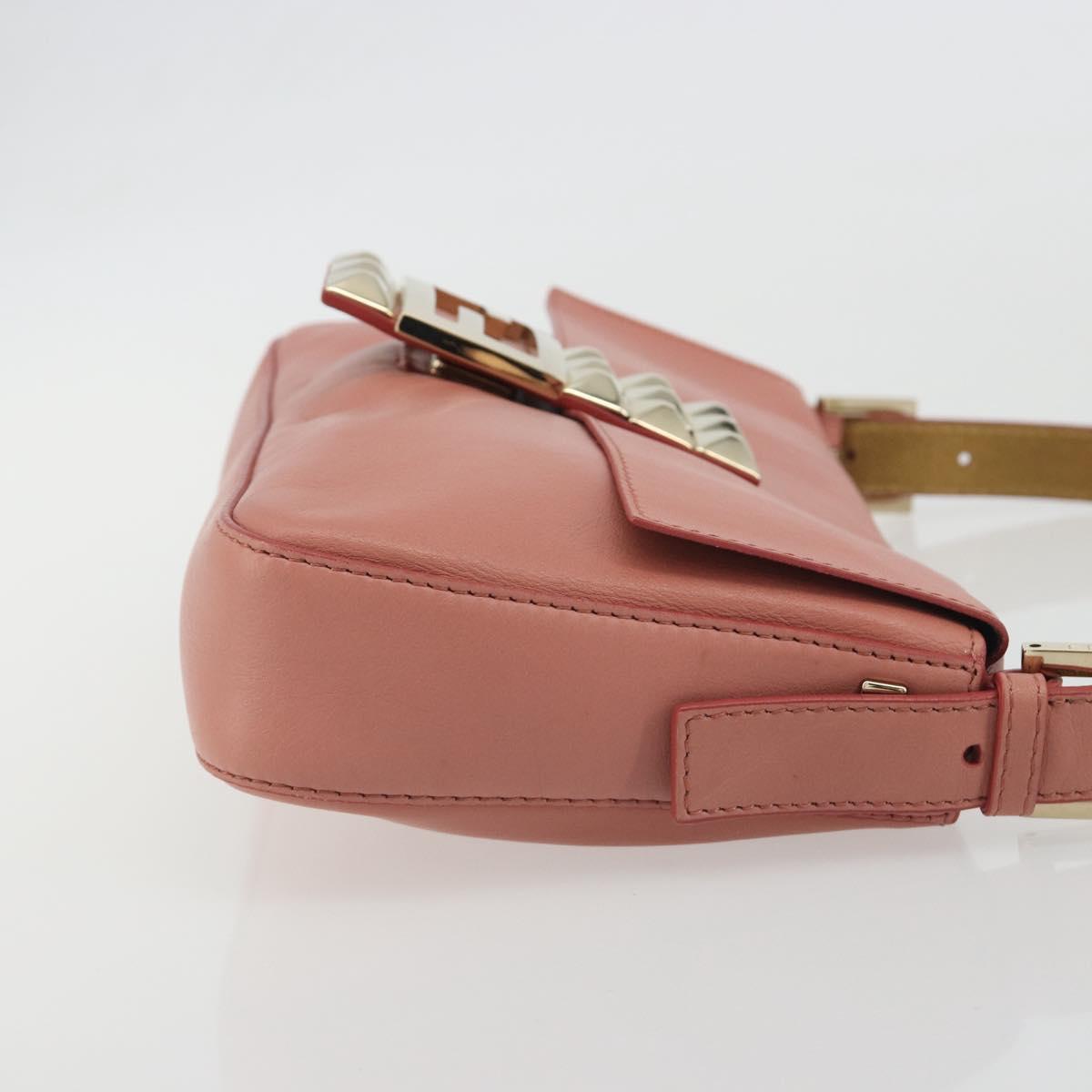 FENDI Studs Mamma Baguette Shoulder Bag Leather Pink Gold Tone Auth yk20664SAM