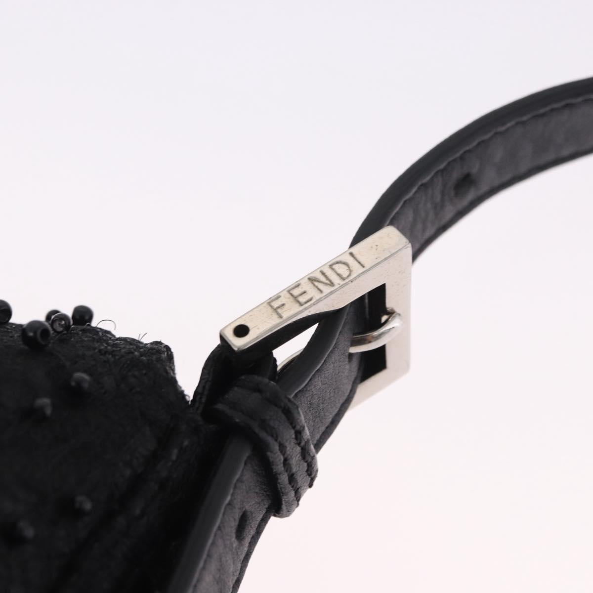 FENDI Mamma Baguette Bag Leather Beads Black Silver 8BR001 Auth yk20665SAM