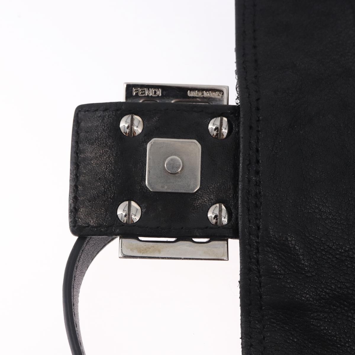 FENDI Mamma Baguette Bag Leather Beads Black Silver 8BR001 Auth yk20665SAM