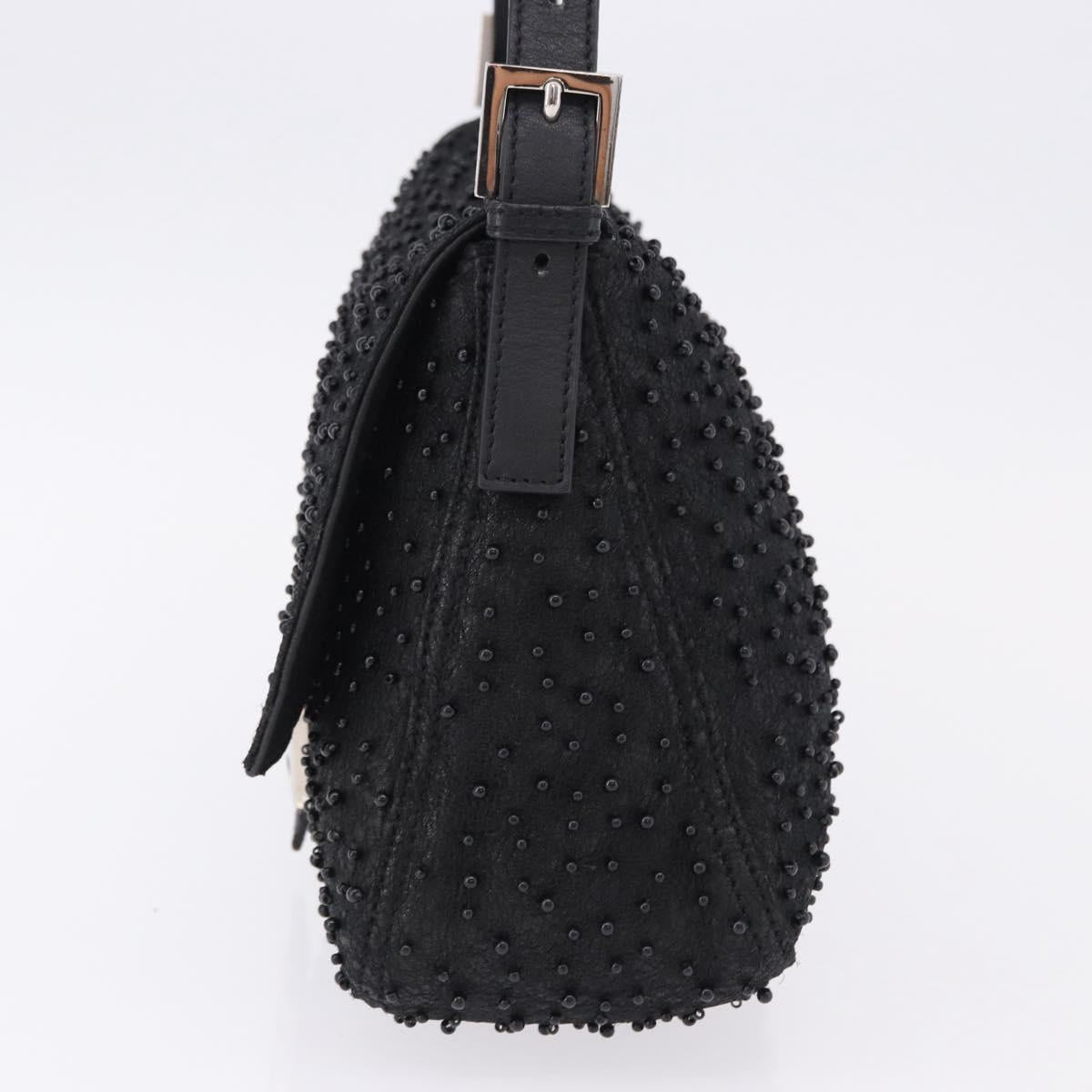 FENDI Mamma Baguette Bag Leather Beads Black Silver 8BR001 Auth yk20665SAM