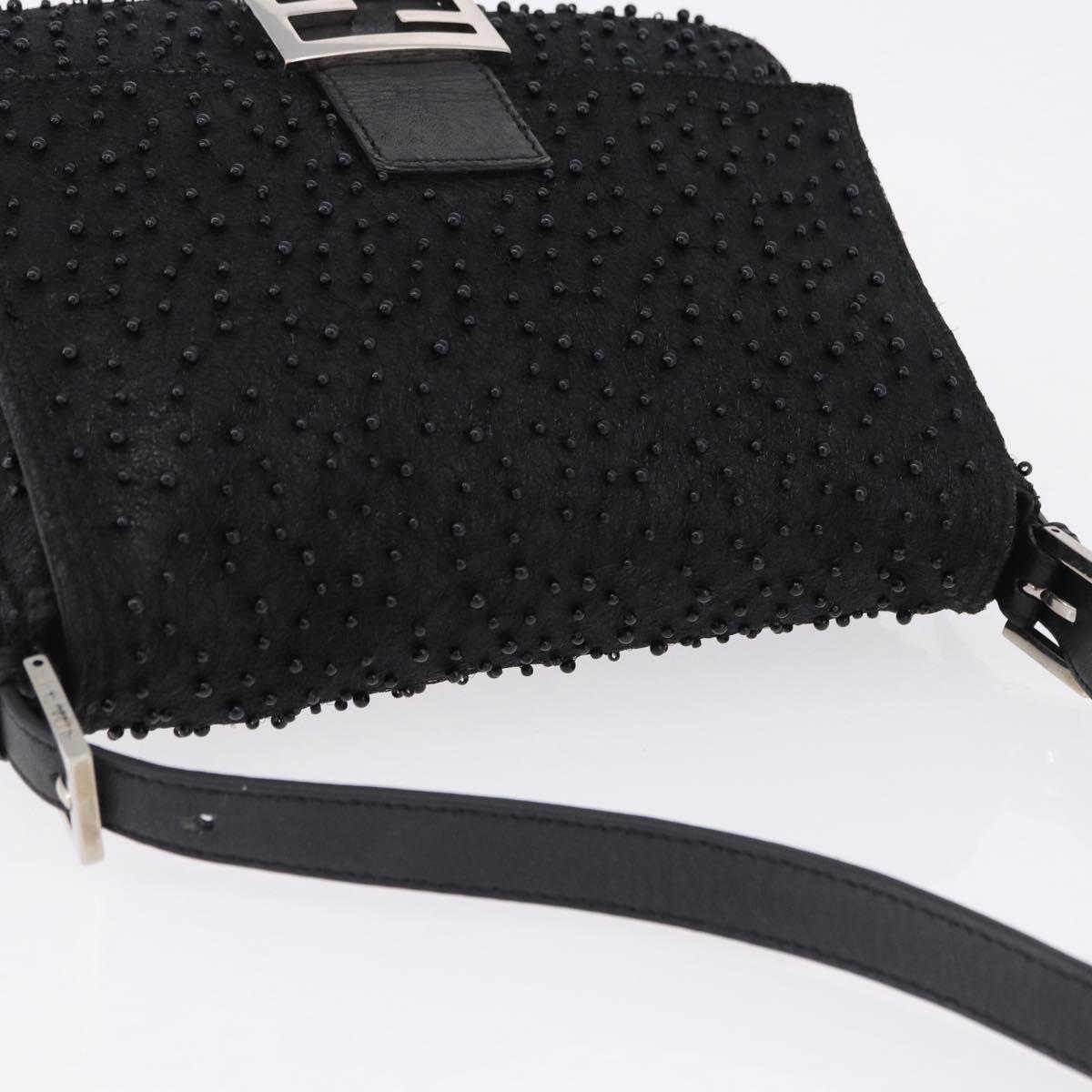 FENDI Mamma Baguette Bag Leather Beads Black Silver 8BR001 Auth yk20665SAM