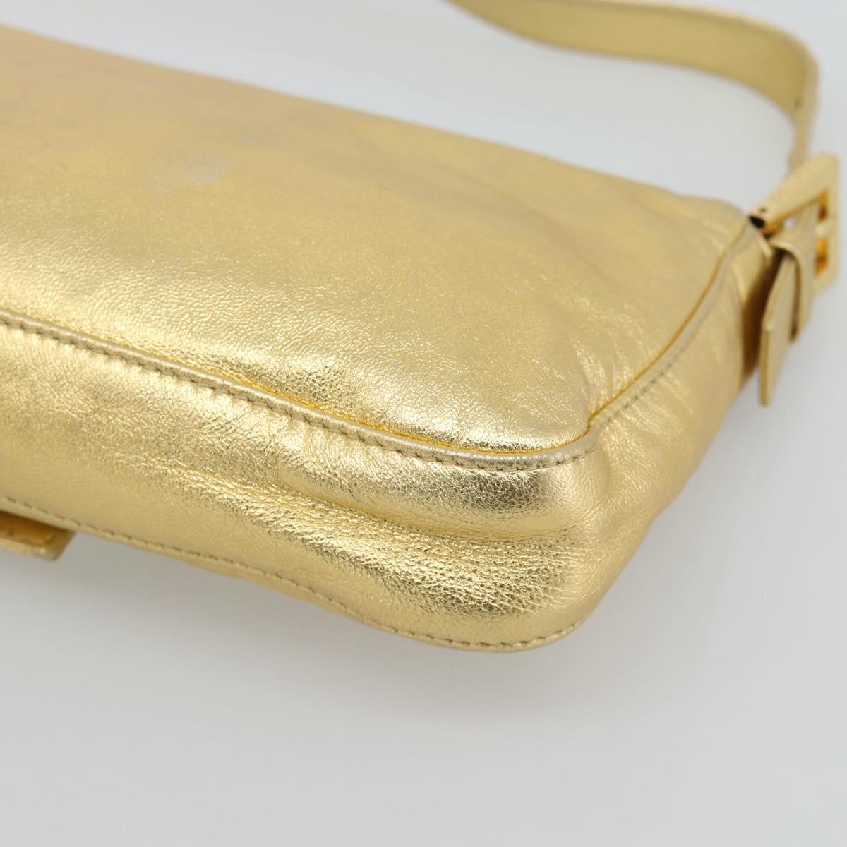 FENDI Rhinestone Mamma Baguette Shoulder Bag Leather Gold Tone Auth yk20666SAM
