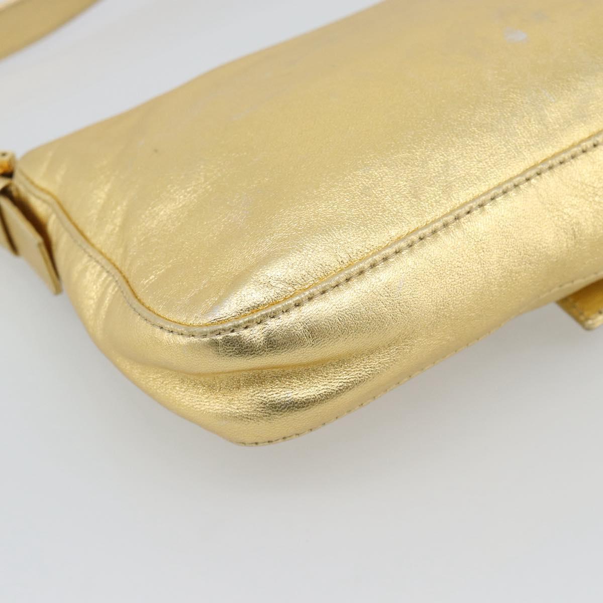 FENDI Rhinestone Mamma Baguette Shoulder Bag Leather Gold Tone Auth yk20666SAM