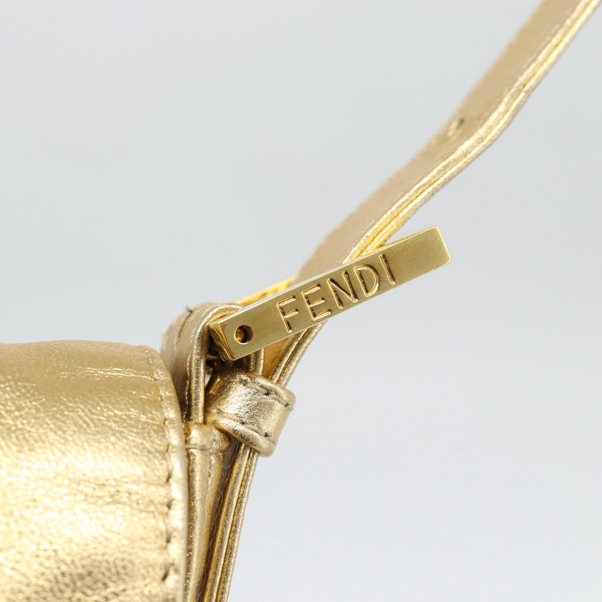 FENDI Rhinestone Mamma Baguette Shoulder Bag Leather Gold Tone Auth yk20666SAM