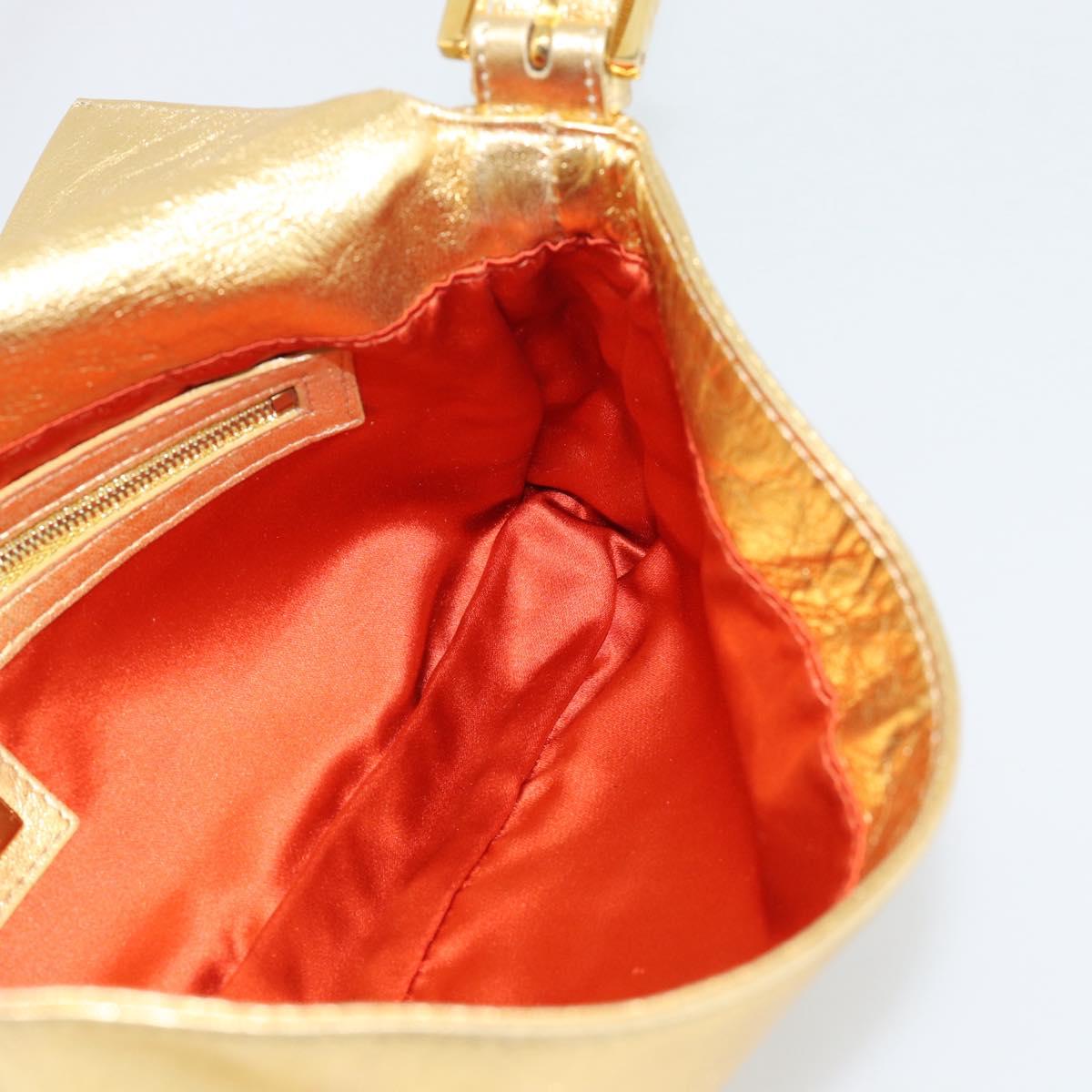 FENDI Rhinestone Mamma Baguette Shoulder Bag Leather Gold Tone Auth yk20666SAM
