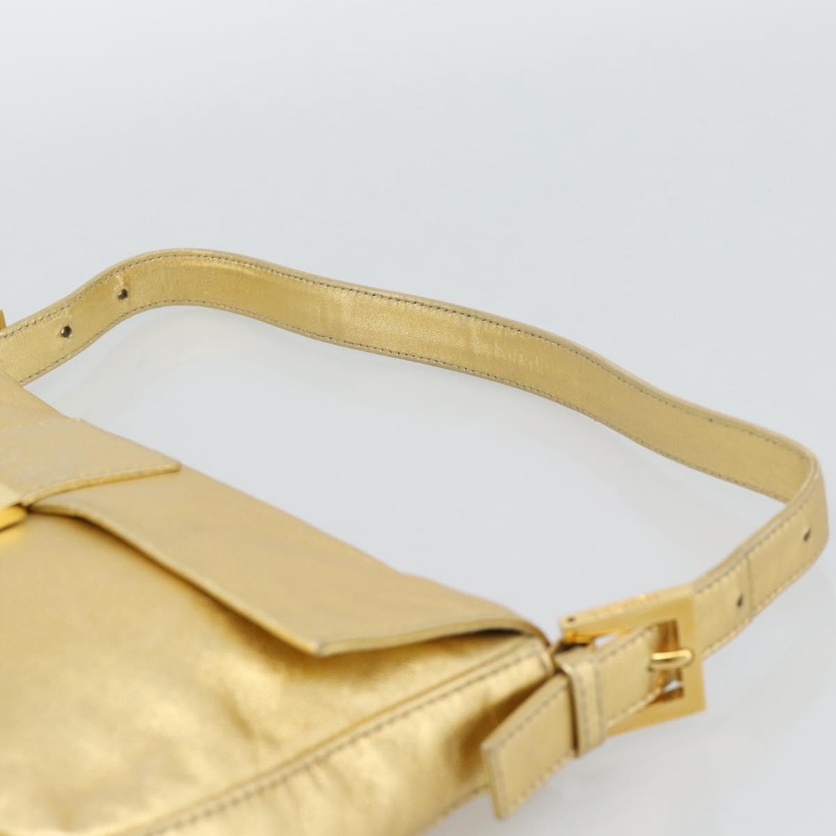 FENDI Rhinestone Mamma Baguette Shoulder Bag Leather Gold Tone Auth yk20666SAM