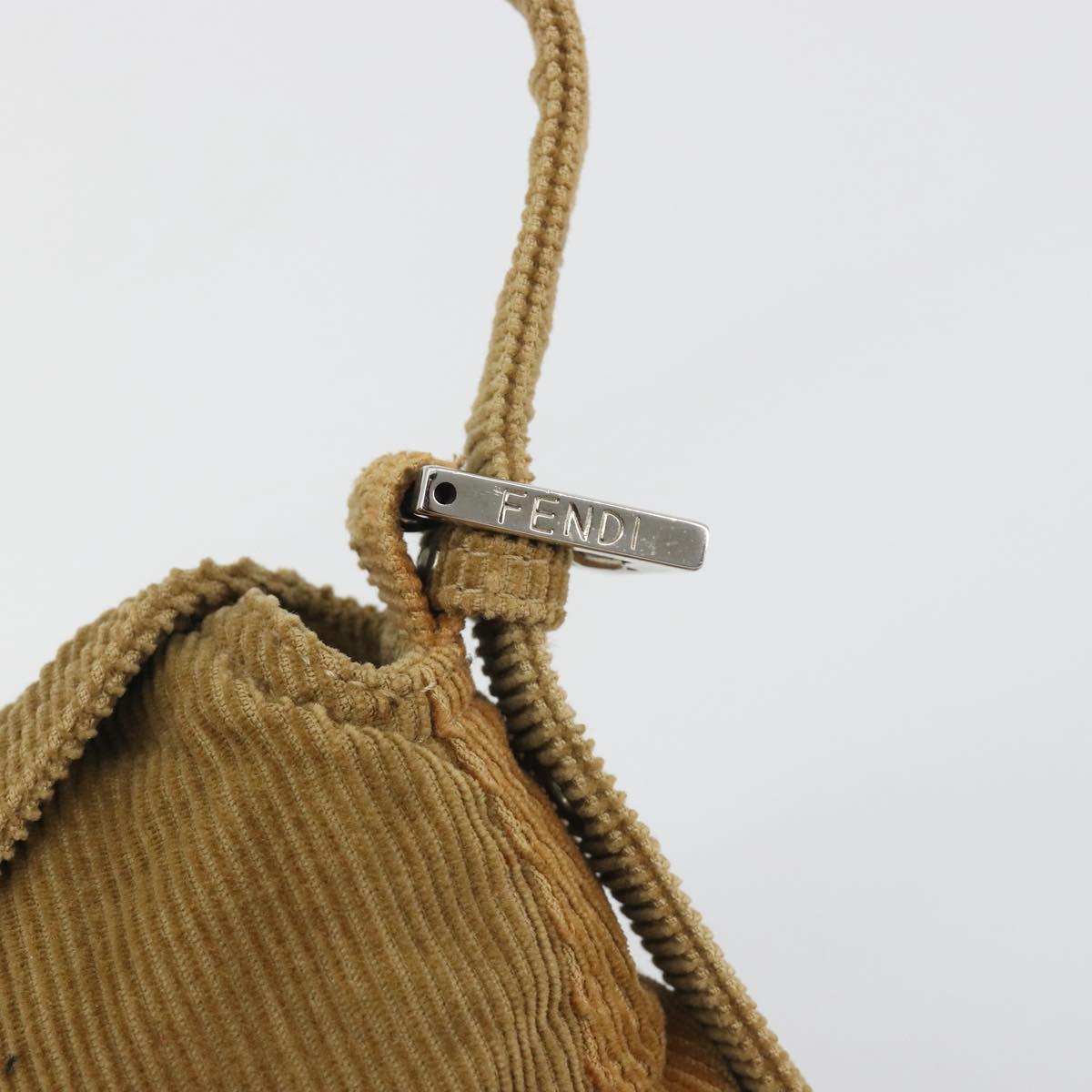 FENDI Mamma Baguette Shoulder Bag Corduroy Brown Silver Auth yk20667V