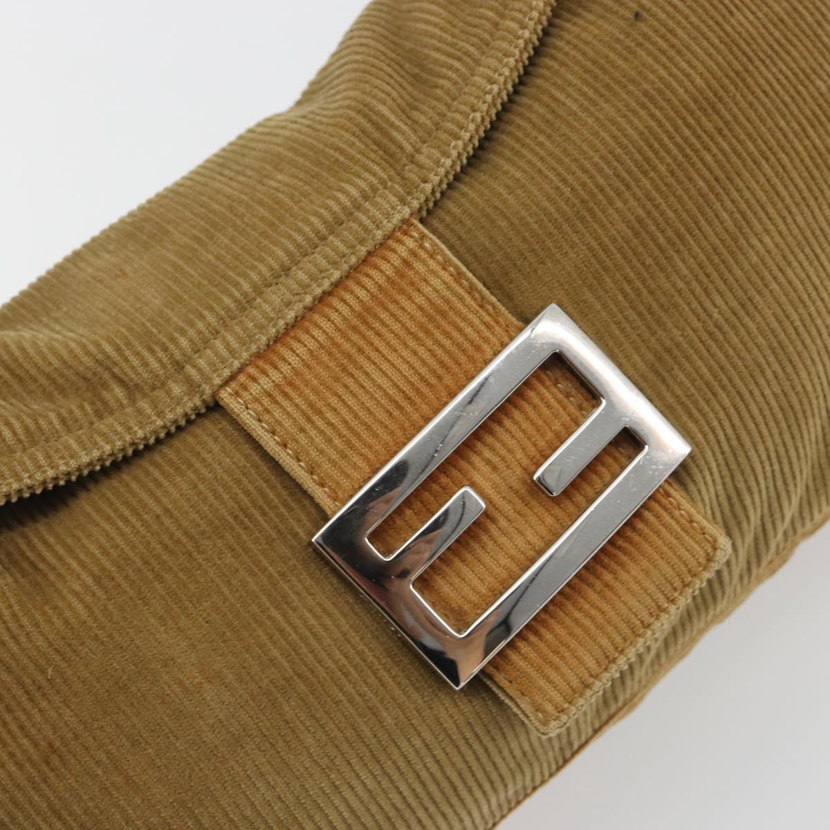 FENDI Mamma Baguette Shoulder Bag Corduroy Brown Silver Auth yk20667V