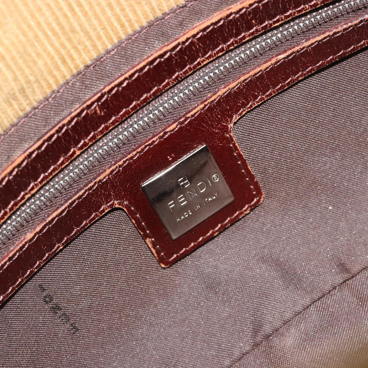 FENDI Mamma Baguette Shoulder Bag Corduroy Brown Silver Auth yk20667V