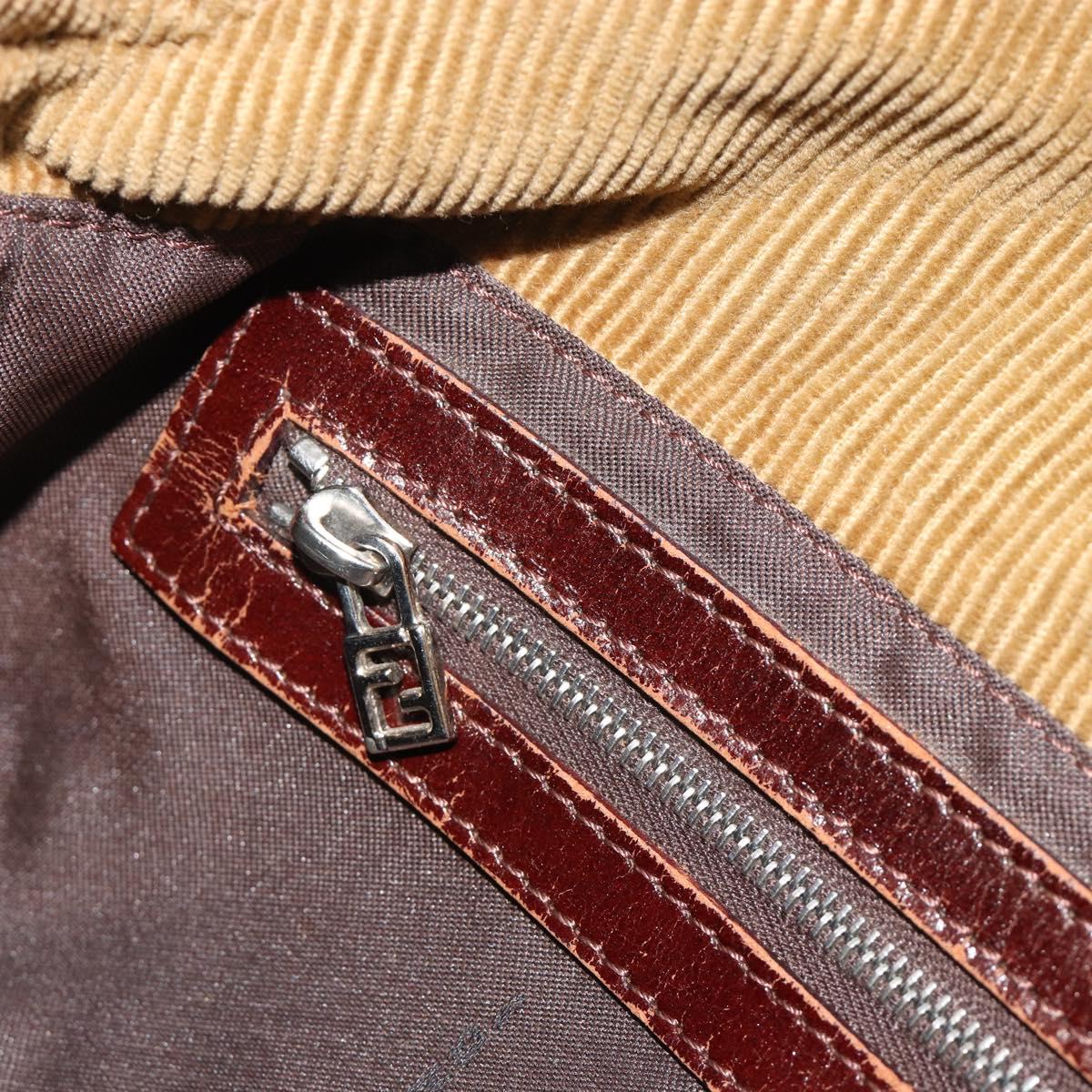 FENDI Mamma Baguette Shoulder Bag Corduroy Brown Silver Auth yk20667V