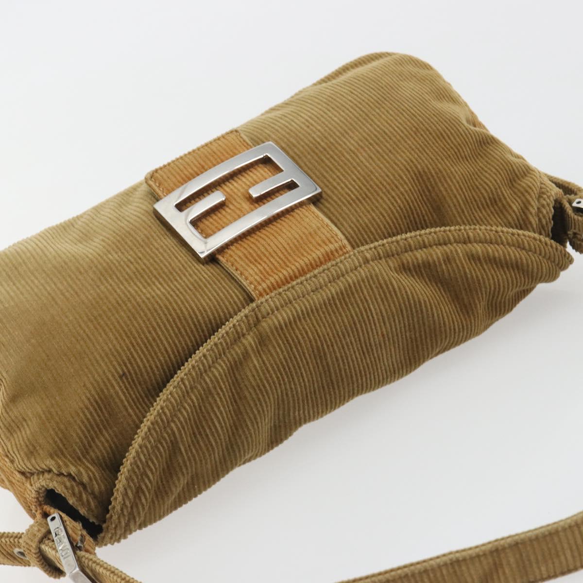 FENDI Mamma Baguette Shoulder Bag Corduroy Brown Silver Auth yk20667V