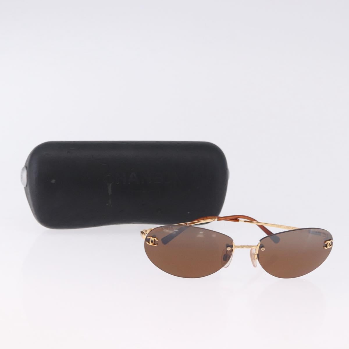 CHANEL Sunglasses Metal Brown Gold Tone CC Auth yk20670M