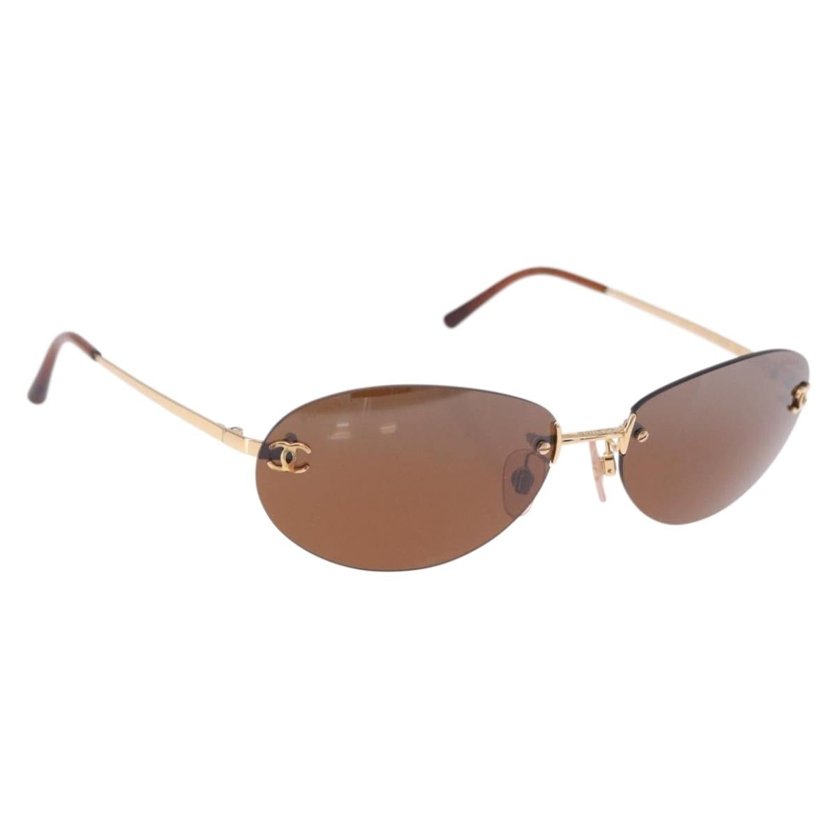 CHANEL Sunglasses Metal Brown Gold Tone CC Auth yk20670M