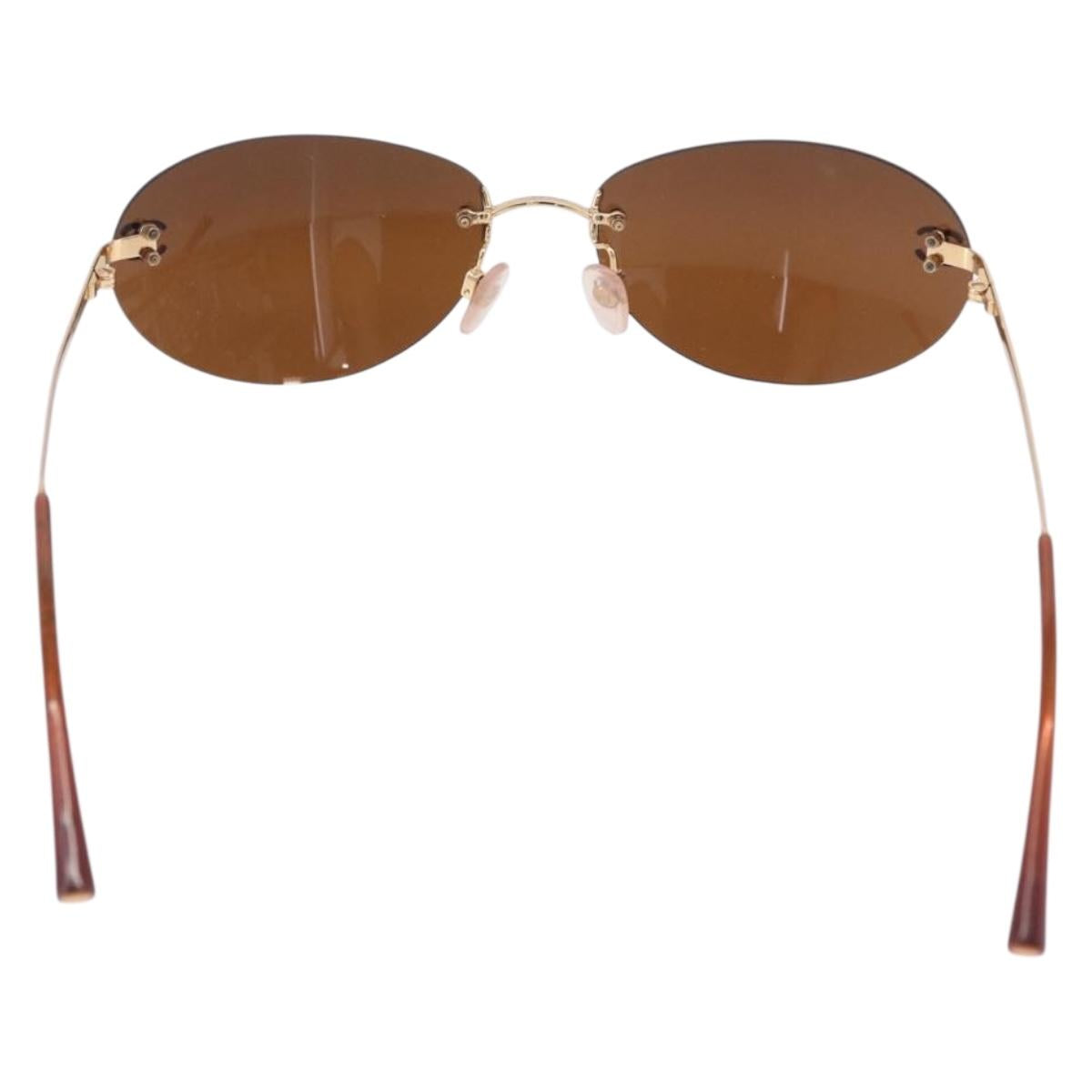 CHANEL Sunglasses Metal Brown Gold Tone CC Auth yk20670M