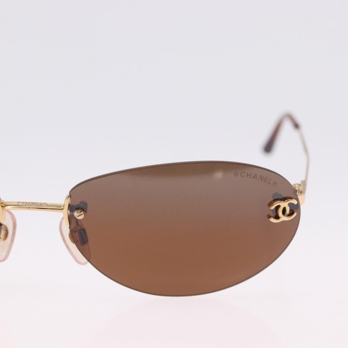 CHANEL Sunglasses Metal Brown Gold Tone CC Auth yk20670M