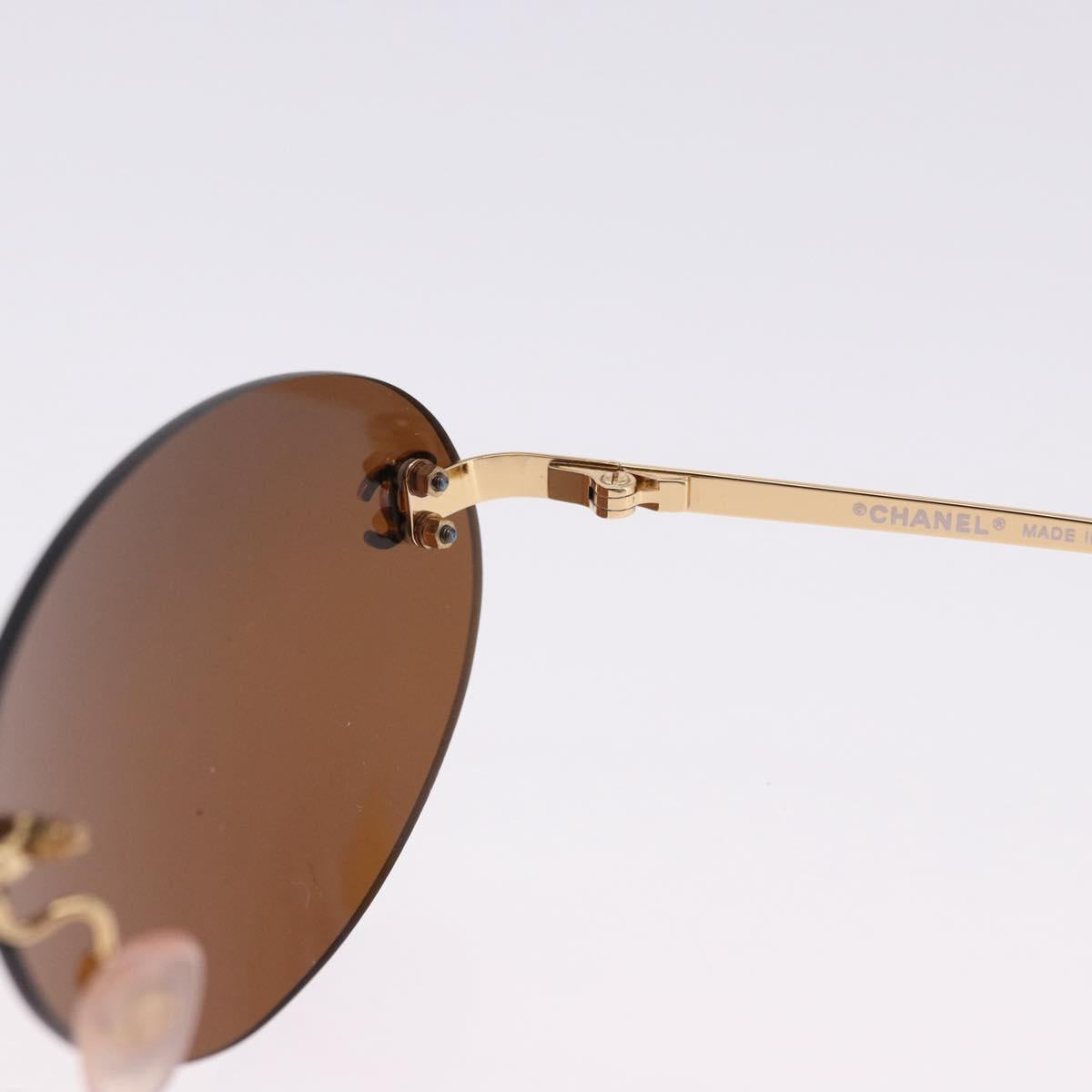 CHANEL Sunglasses Metal Brown Gold Tone CC Auth yk20670M