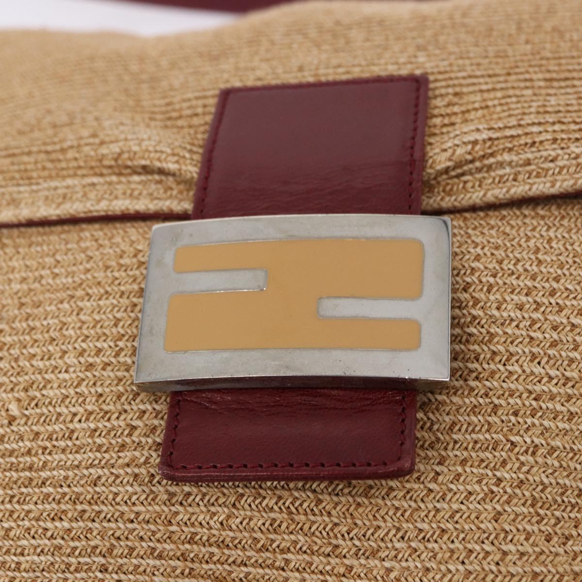 FENDI Mamma Baguette Shoulder Bag Straw Beige Silver Auth yk20673SAV