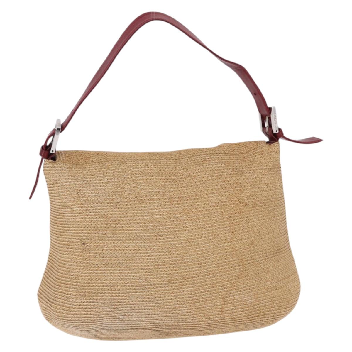 FENDI Mamma Baguette Shoulder Bag Straw Beige Silver Auth yk20673SAV