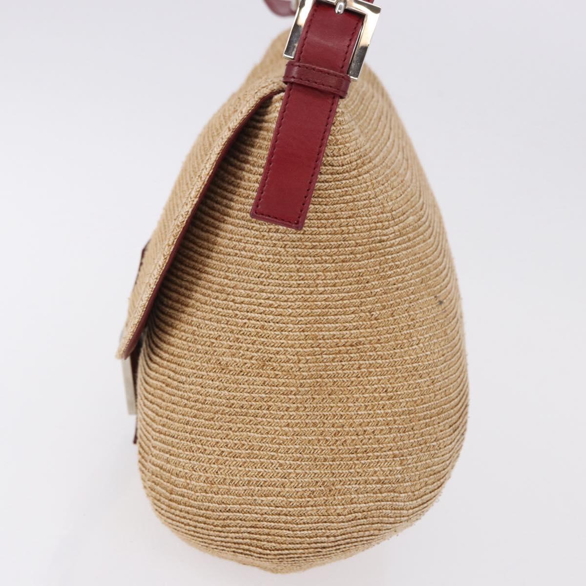 FENDI Mamma Baguette Shoulder Bag Straw Beige Silver Auth yk20673SAV