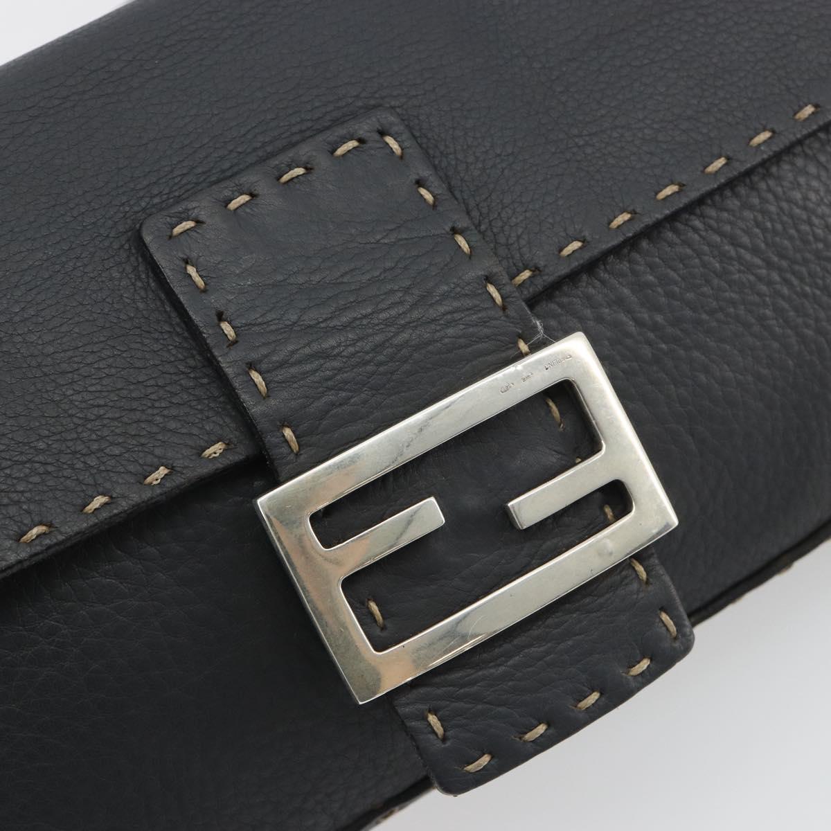 FENDI Celeria Mamma Baguette Shoulder Bag Leather Gray Silver Auth yk20674M