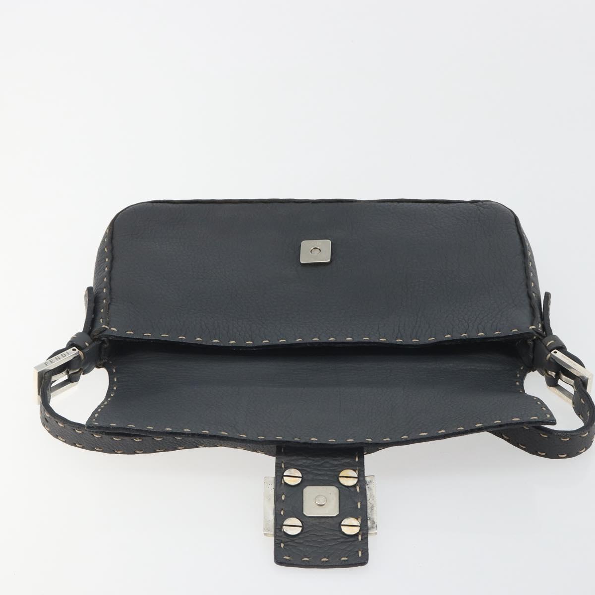 FENDI Celeria Mamma Baguette Shoulder Bag Leather Gray Silver Auth yk20674M